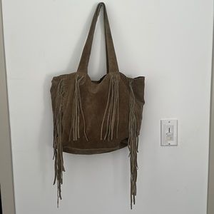 100% leather fringe tote bag